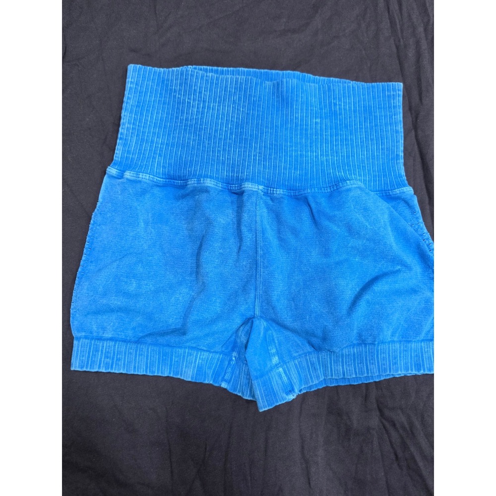 Free People Movement Good Karma Running Shorts Blue High Rise Ribbed S/M